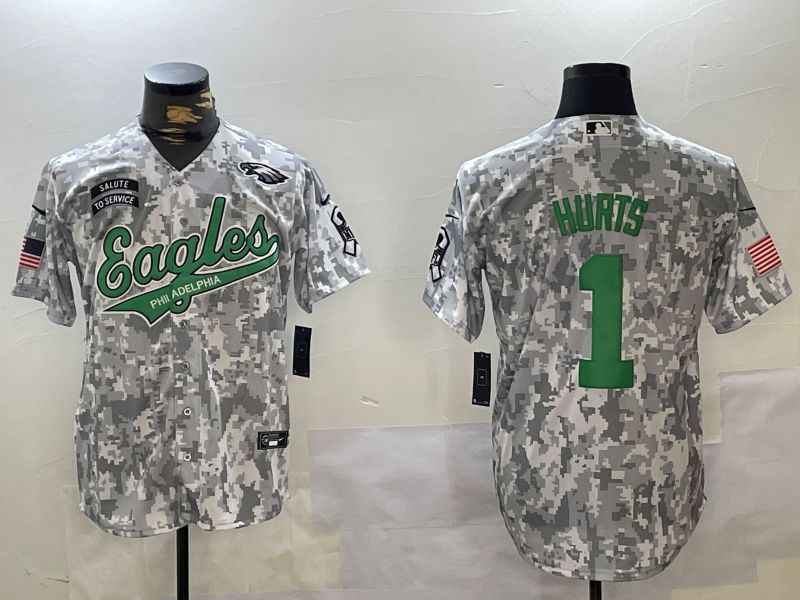 Men Philadelphia Eagles #1 Hurts Nike Arctic Camo 2024 Salute to Service Limited NFL Jersey style 2